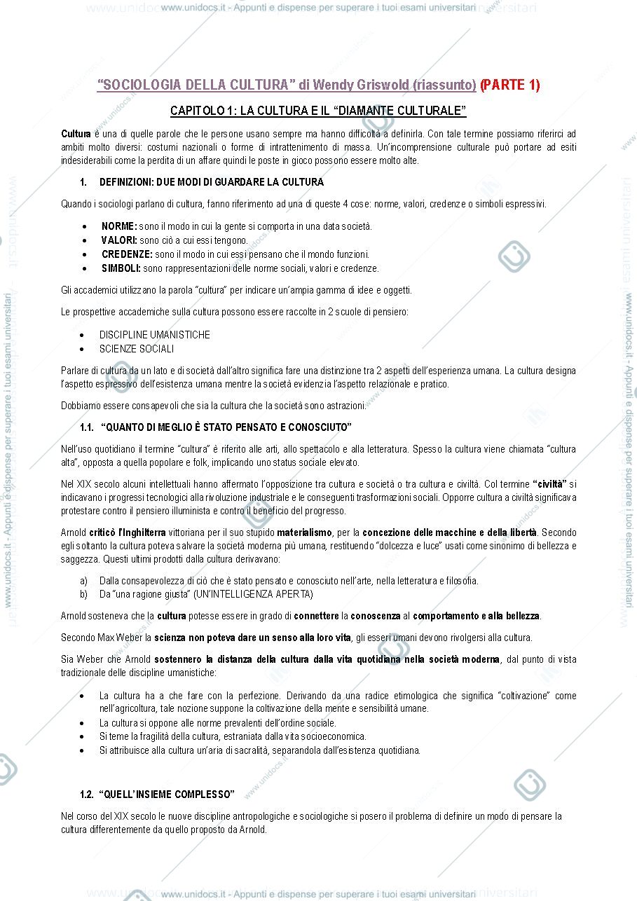 Anteprima pagina 1 — SOCIOLOGIA DELLA CULTURA PT.1