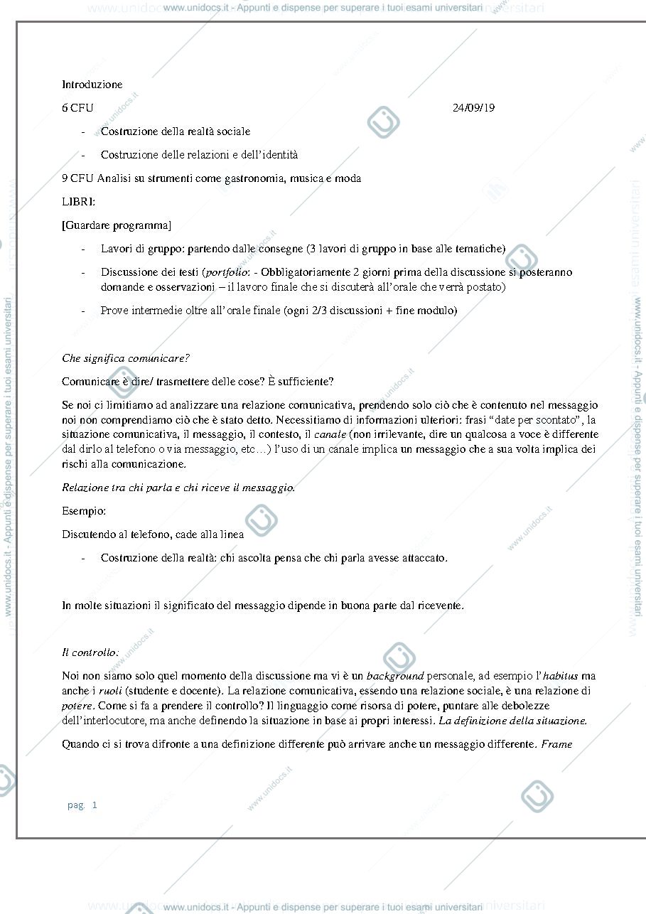 Anteprima pagina 1 — Sociologia della Comunicazione 