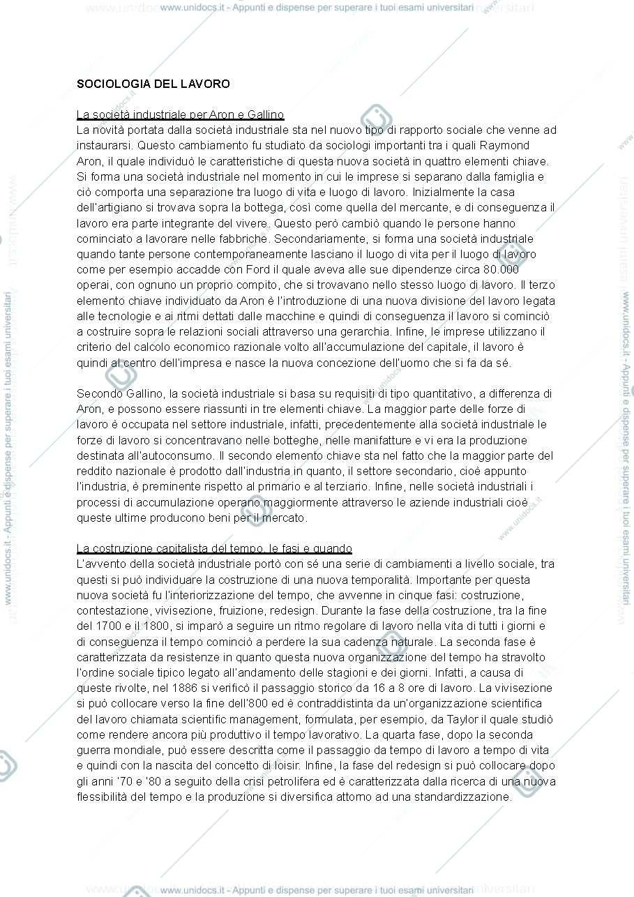 Anteprima pagina 1 — Domande e risposte esame sociologia del lavoro 