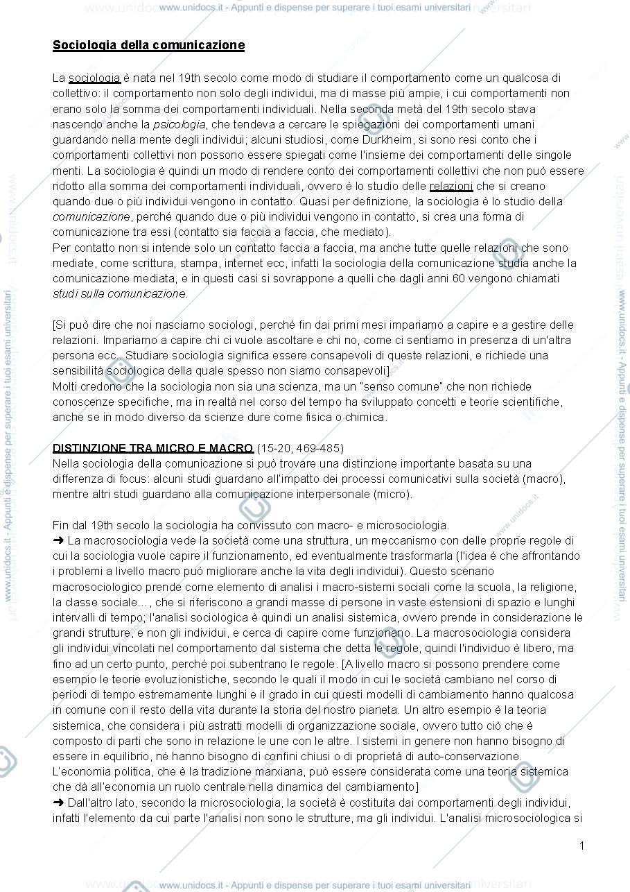 Anteprima pagina 1 — sociologia della comunicazione