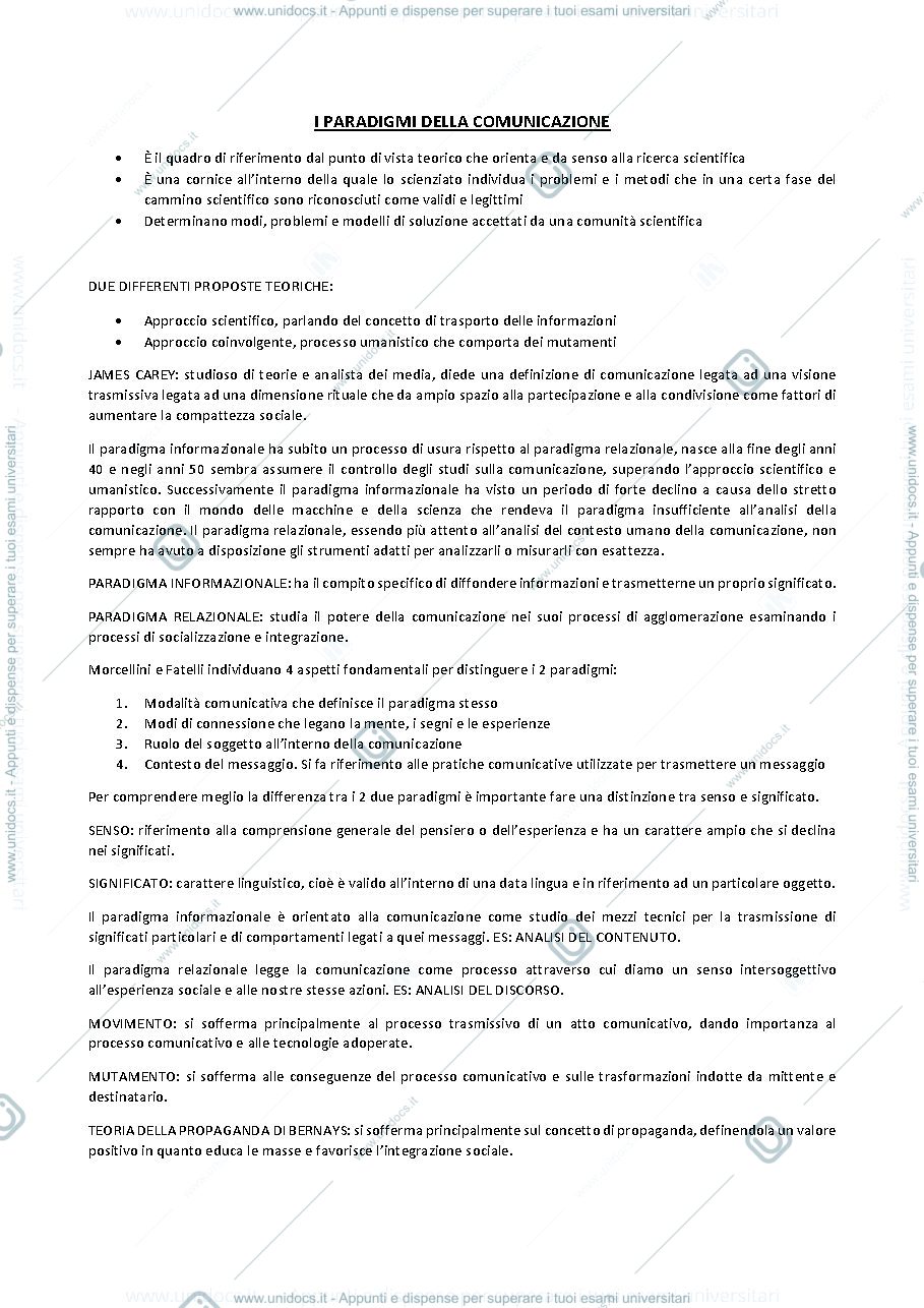 Anteprima pagina 1 — I PARADIGMI DELLA COMUNICAZIONE