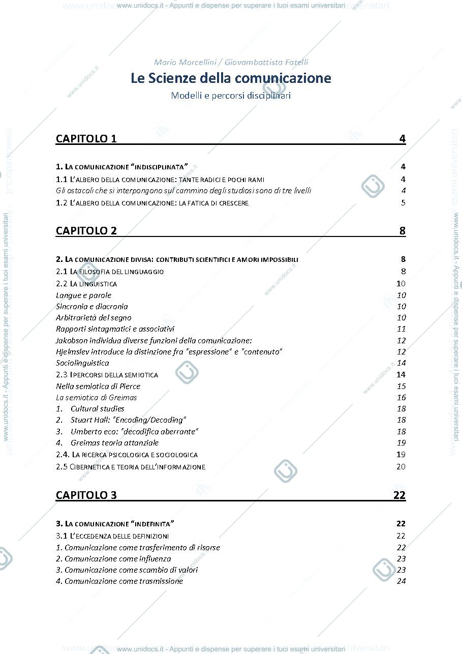 Anteprima pagina 1 — Spiegazione e riassunto di "Le scienze della comunicazione" di Morcelli e Fatelli