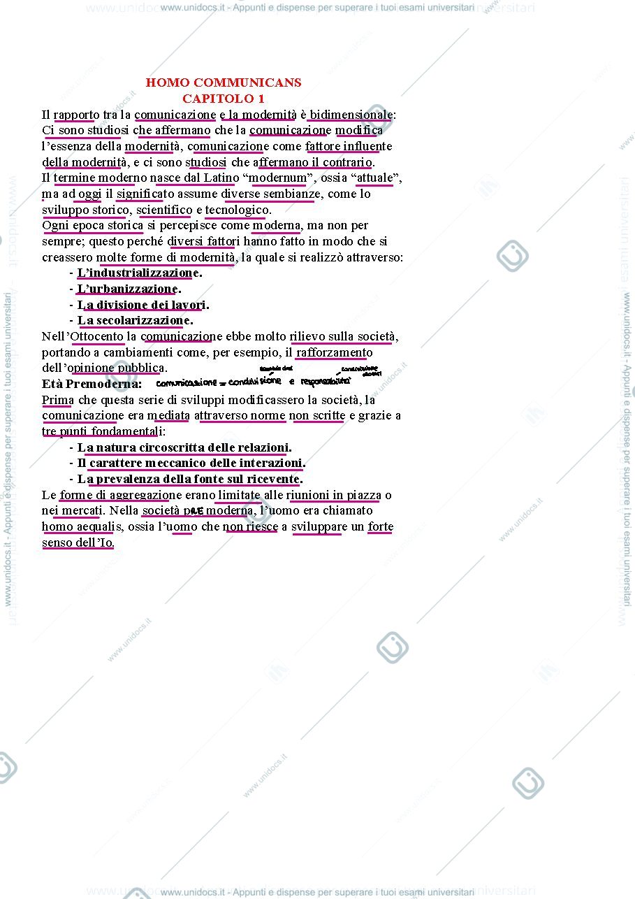 Anteprima pagina 1 — Homo comunicans e teorie della comunicazione riassunto