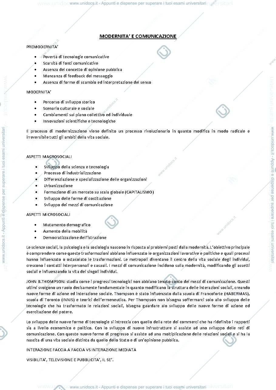 Anteprima pagina 1 — MODERNITA' E COMUNICAZIONE