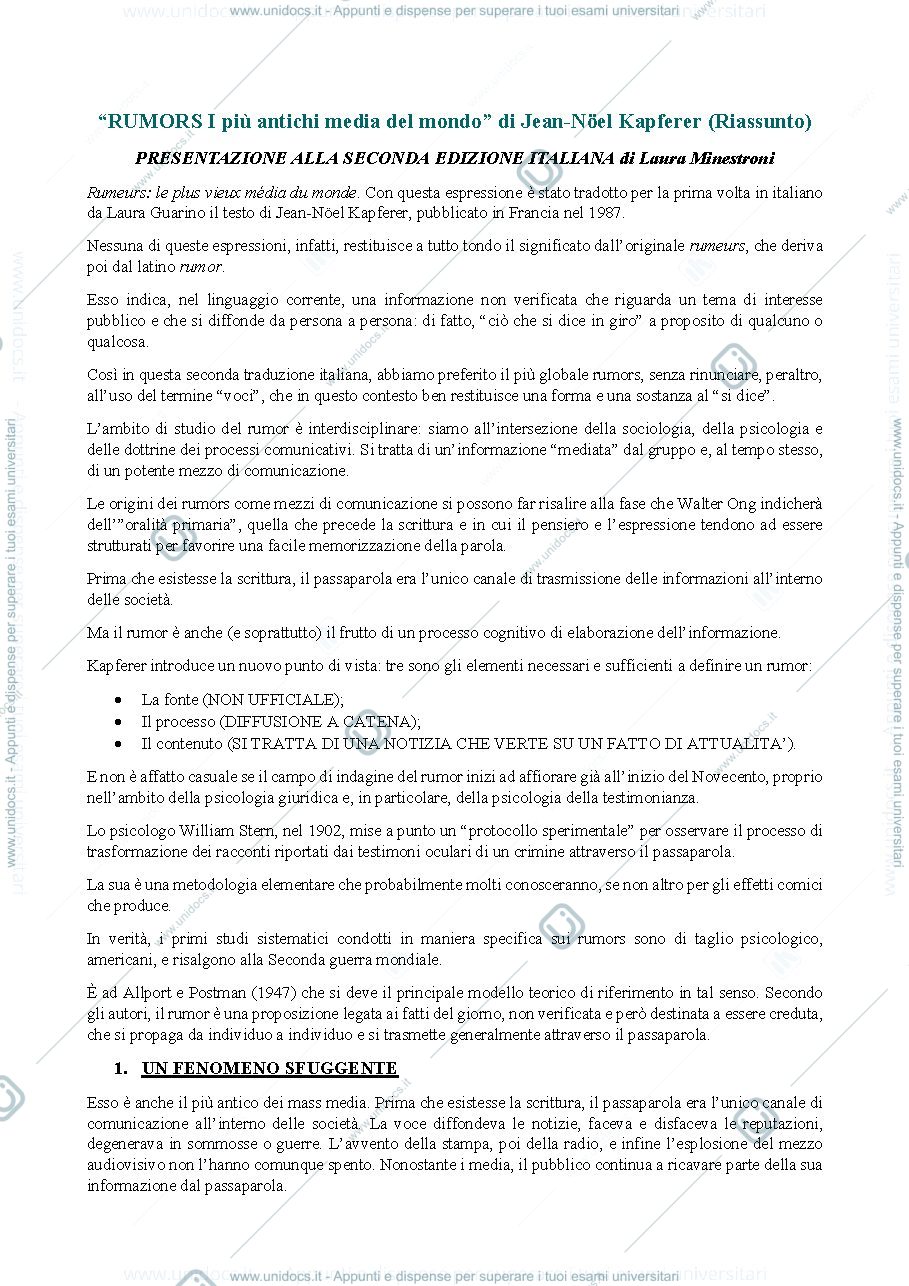 Anteprima pagina 1 — RUMORS I PIU' ANTICHI MEDIA DEL MONDO 
