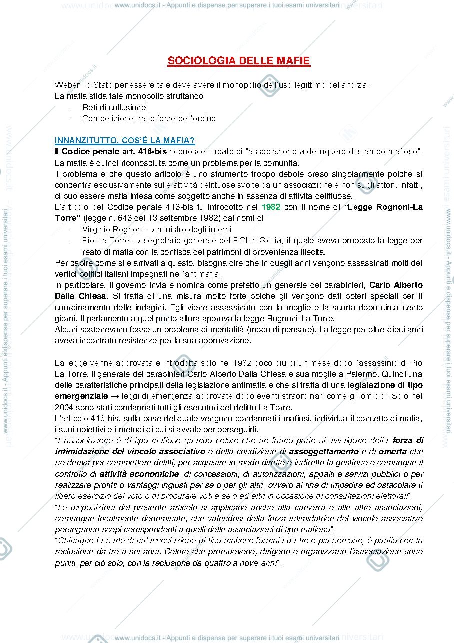 Anteprima pagina 1 — SOCIOLOGIA DELLE MAFIE