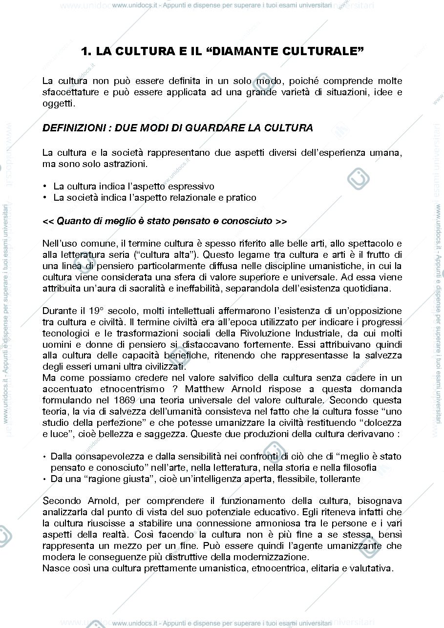 Anteprima pagina 1 — sociologia della cultura riassunto