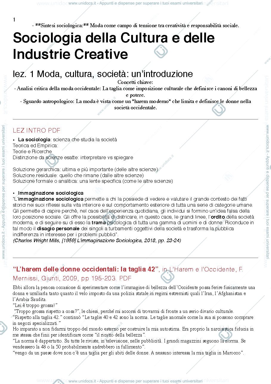 Anteprima pagina 1 — riassunti sociologia sassatelli