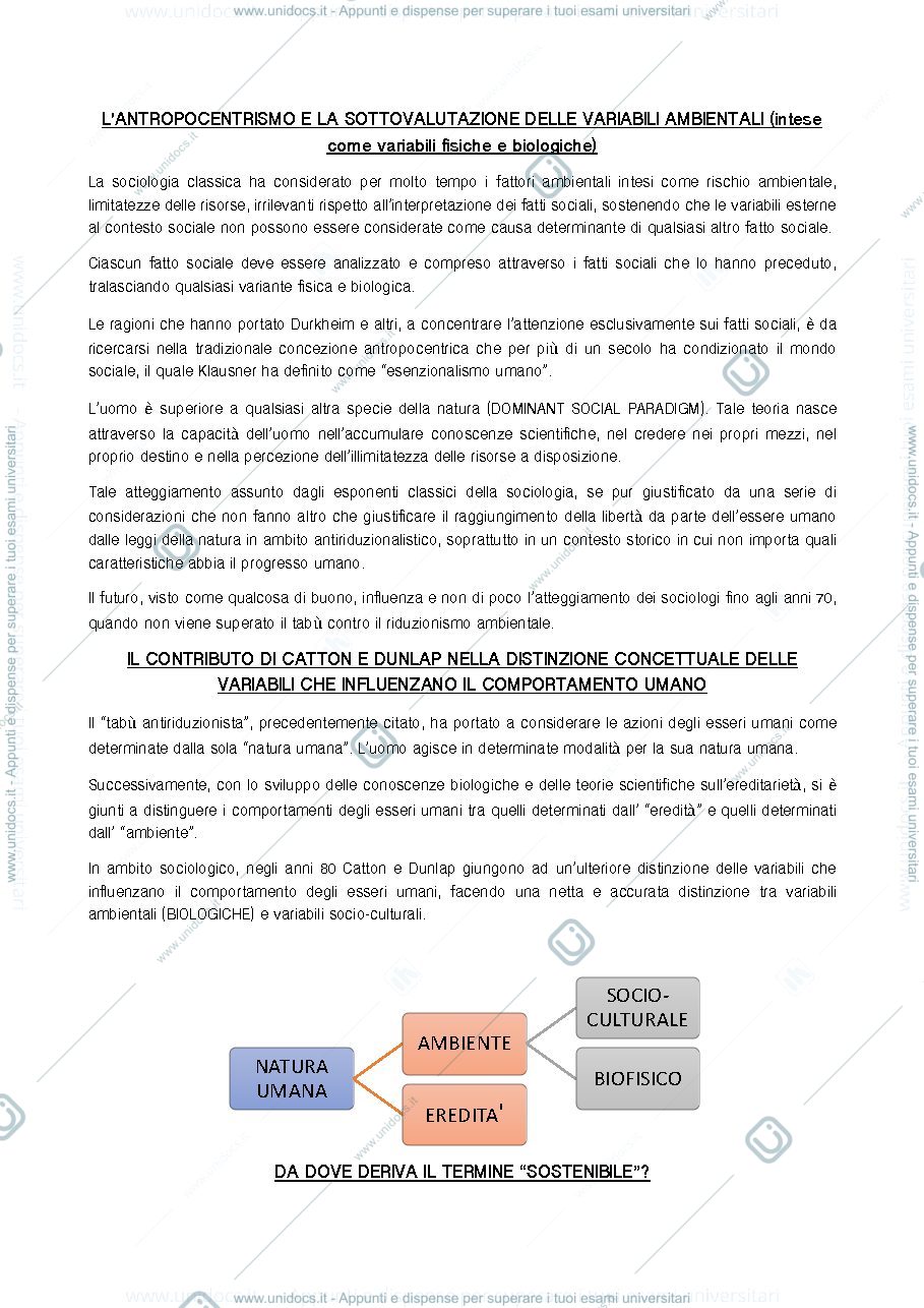 Anteprima pagina 1 — APPUNTI SU SLIDE CORSO SOCIOLOGIA DELL'AMBIENTE E DEL TERRITORIO