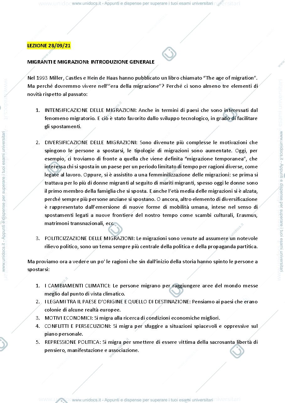 Anteprima pagina 1 — appunti sociologia delle migrazioni e delle convivenza interetnica