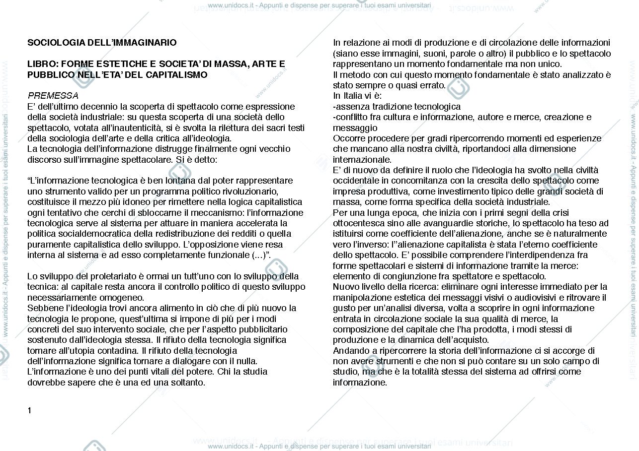 Anteprima pagina 1 — Forme estetiche e società di massa 