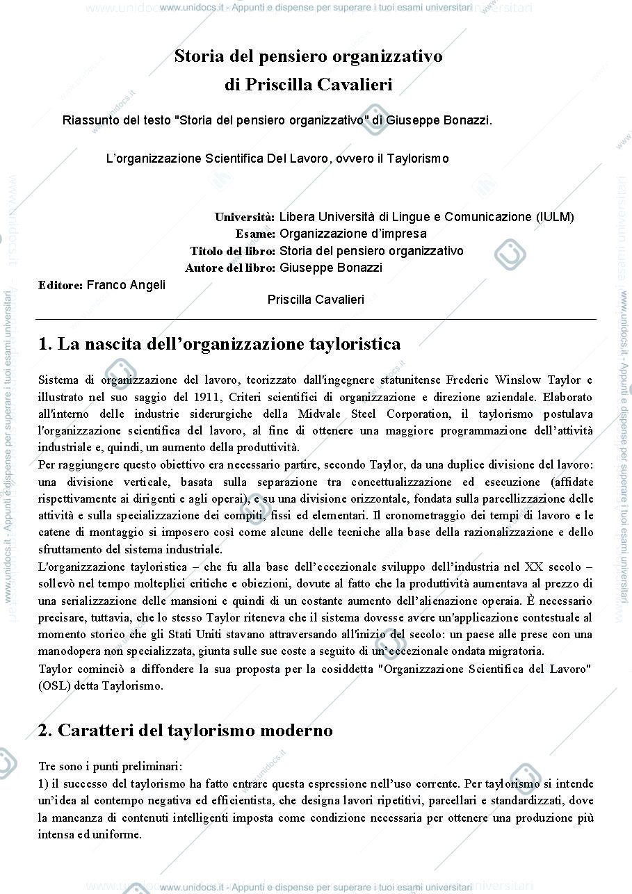 Anteprima pagina 1 — Storia del pensiero organizzativo- Bonazzi