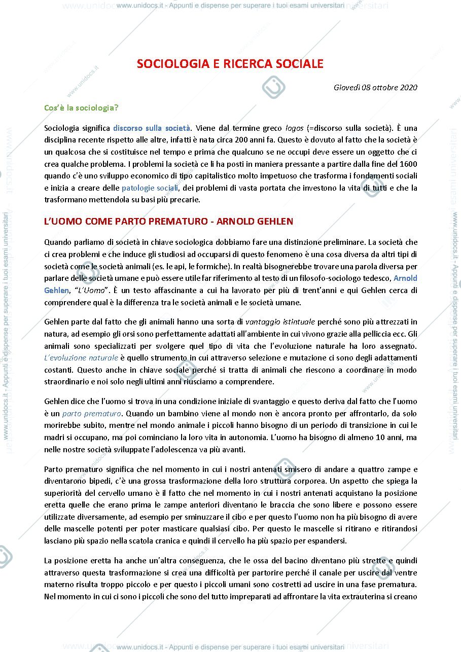 Anteprima pagina 1 — Appunti di sociologia e ricerca sociale