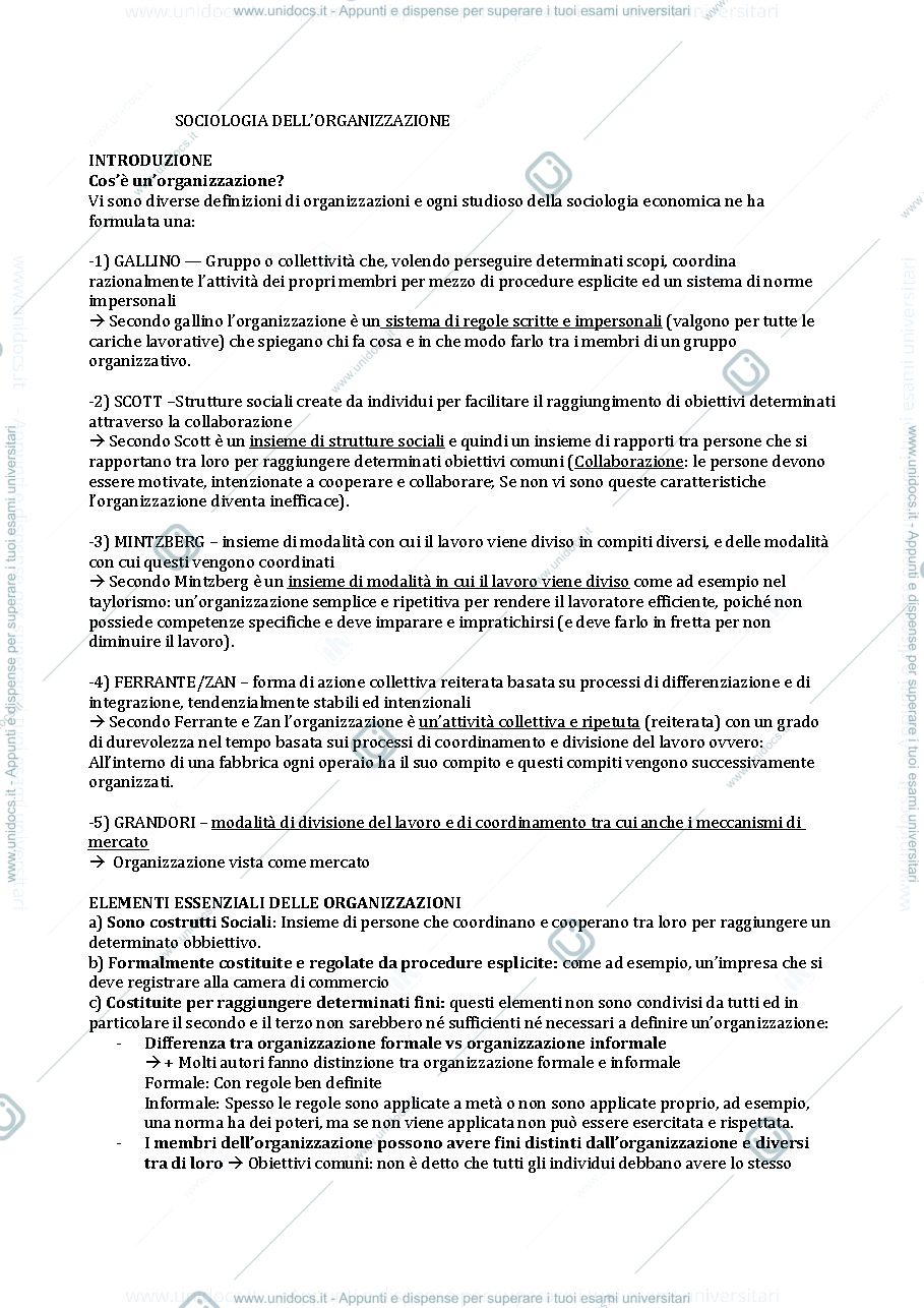 Anteprima pagina 1 — Sociologia dell'organizzazione
