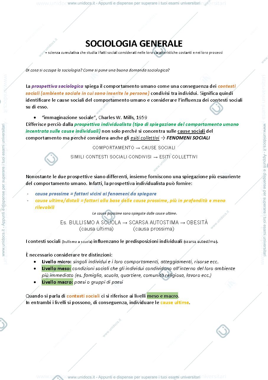 Anteprima pagina 1 — Sociologia generale modulo 1