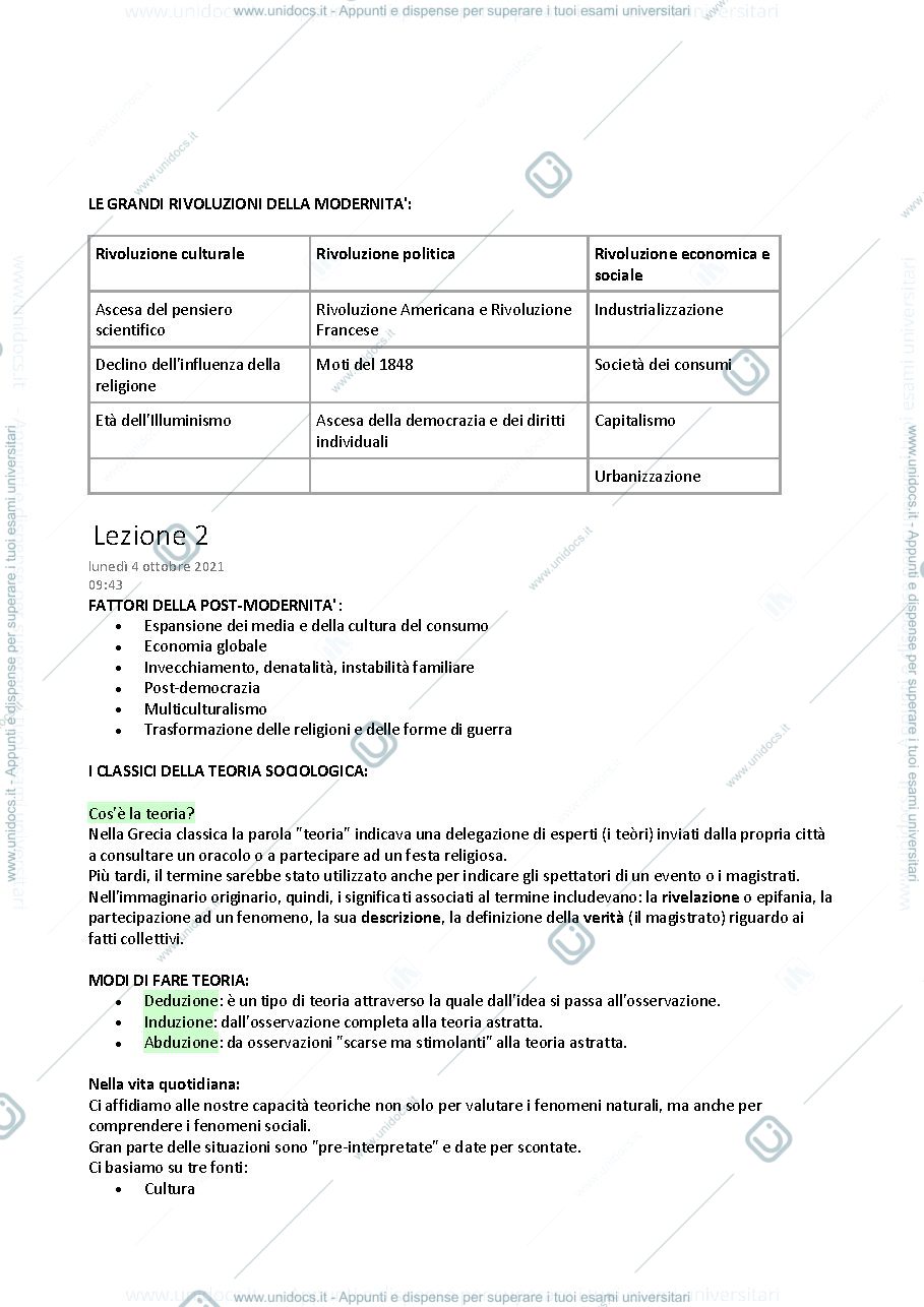 Anteprima pagina 2 — Appunti delle lezioni di sociologia generale e sociale