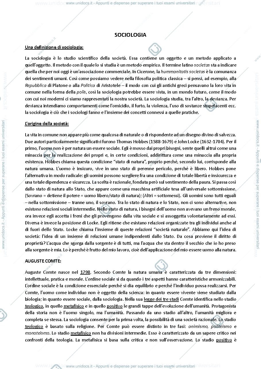 Anteprima pagina 1 — Riassunti dei principali sociologi - Vincenzo Romania