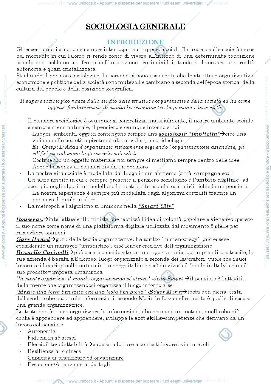 Anteprima pagina 1 — Dispensa sociologia generale