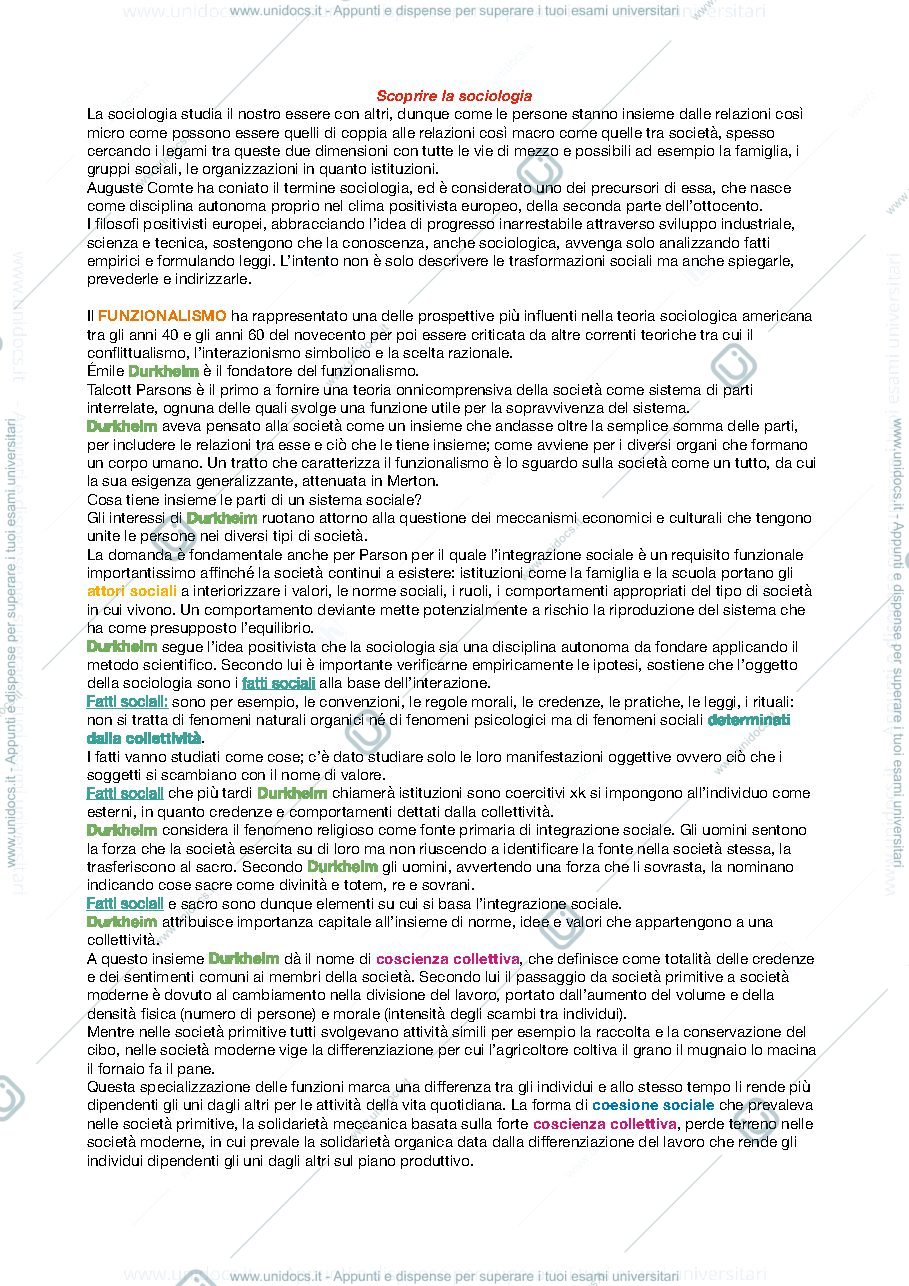 Anteprima pagina 1 — Riassunto sociologia