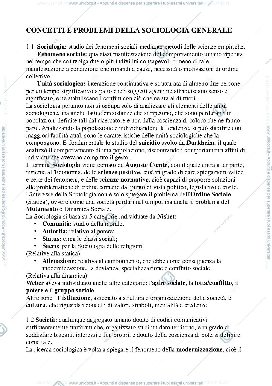 Anteprima pagina 1 — Riassunto di lineamenti di sociologia generale