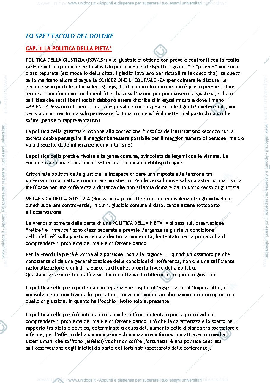 Anteprima pagina 1 — Riassunti "Lo Spettacolo del Dolore" e "Il Sociologo e lo Storico"