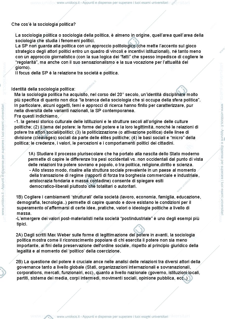 Anteprima pagina 1 — Appunto sociologia politoca
