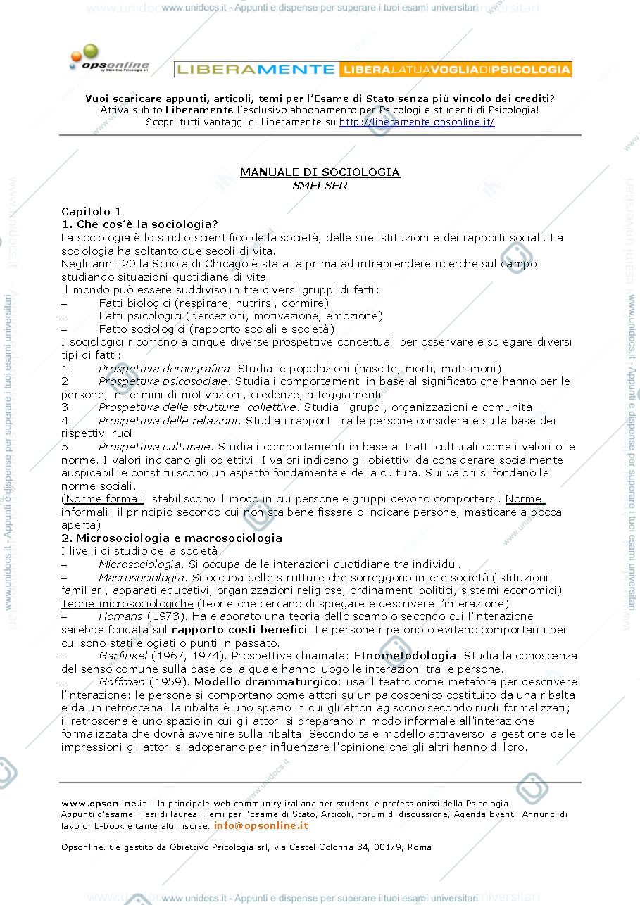 Anteprima pagina 1 — Manuale di sociologia 