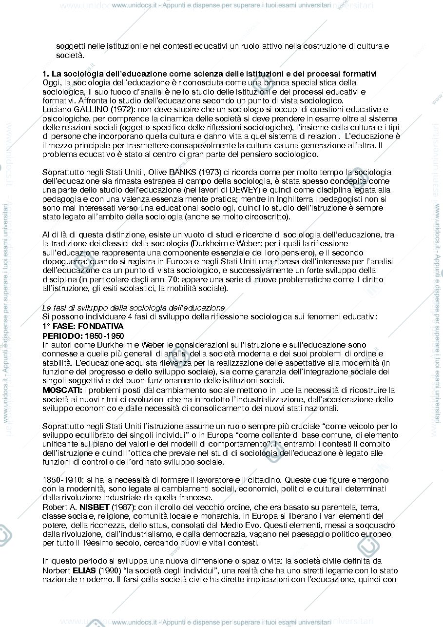 Anteprima pagina 3 — Riassunto SOCIETÀ, CULTURA, EDUCAZIONE —Elena Besozzi