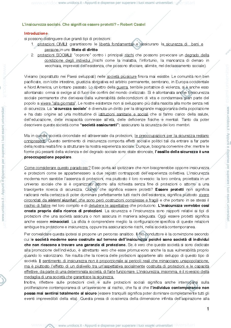 Anteprima pagina 1 — Insicurezza sociale, Castel