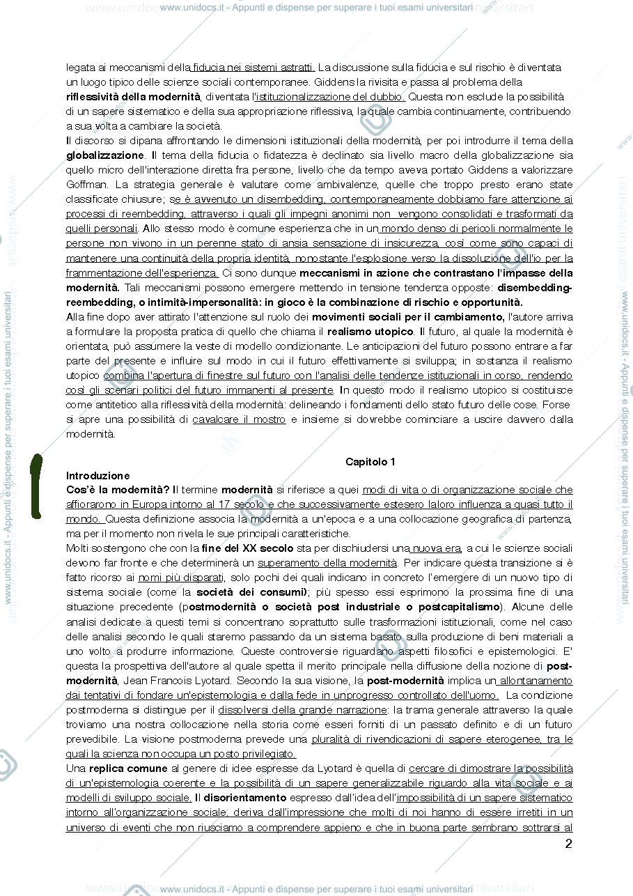 Anteprima pagina 2 — Le conseguenze della modernità, Giddens