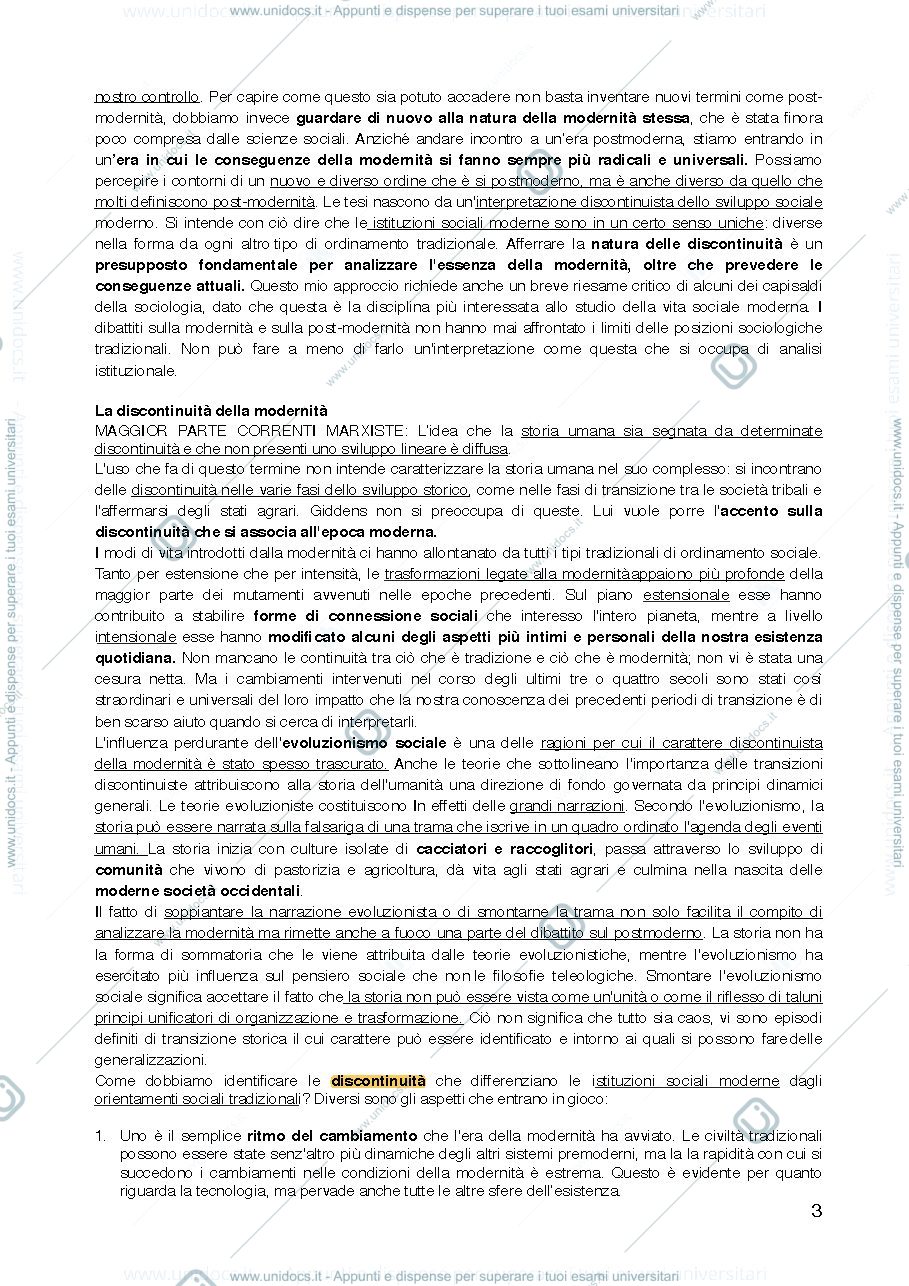 Anteprima pagina 3 — Le conseguenze della modernità, Giddens