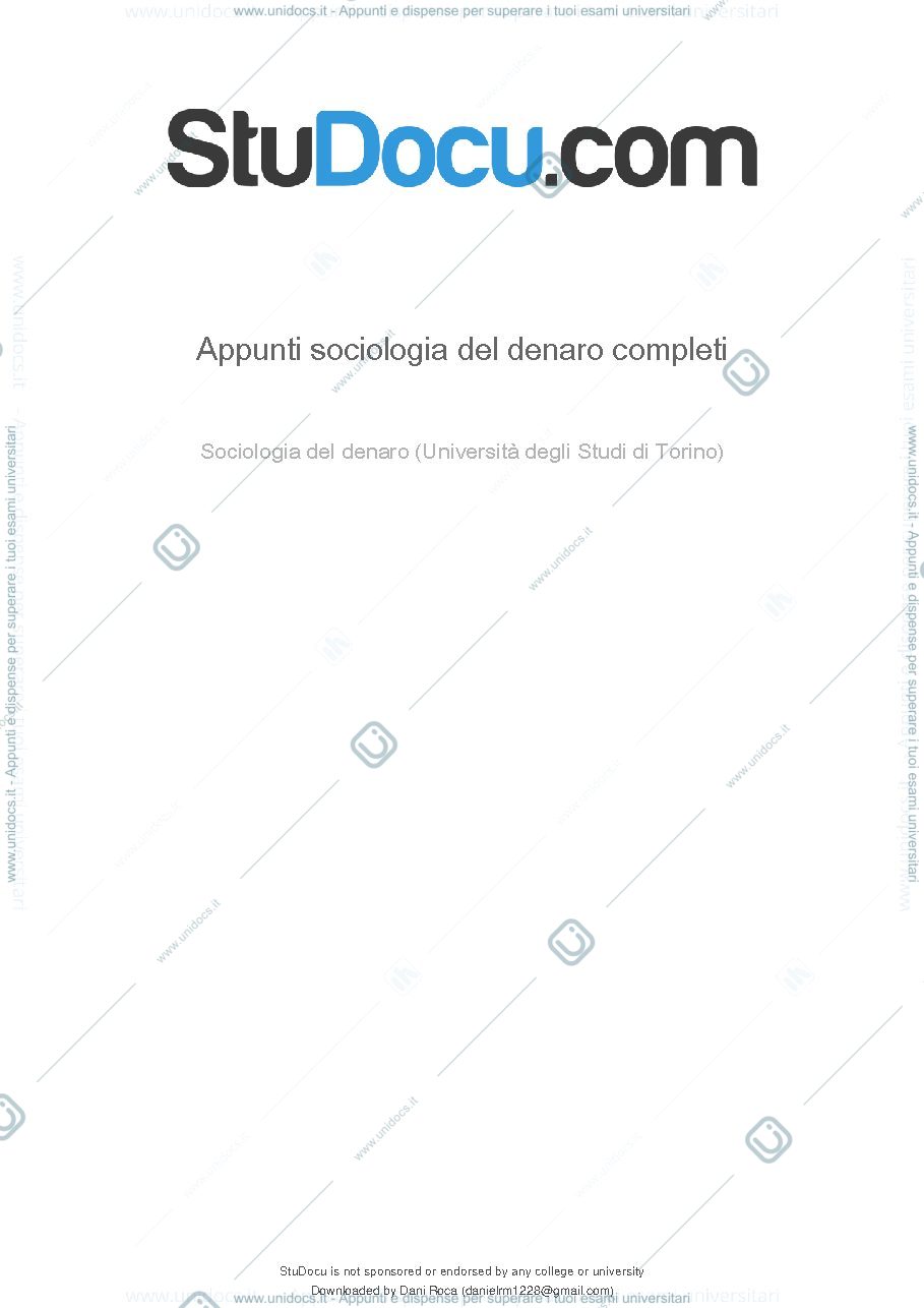 Anteprima pagina 1 — riassunto sociologia del denaro