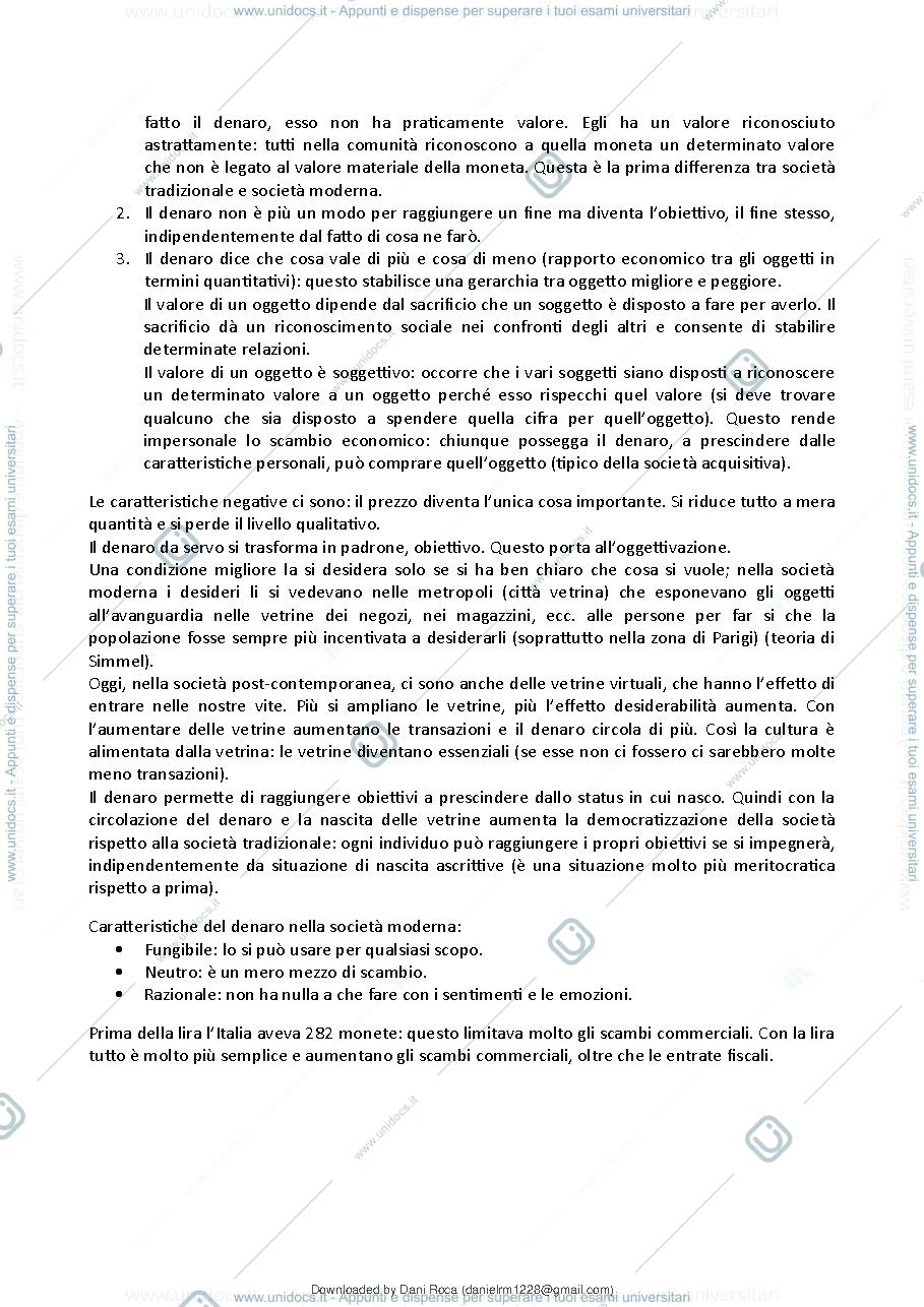 Anteprima pagina 3 — riassunto sociologia del denaro