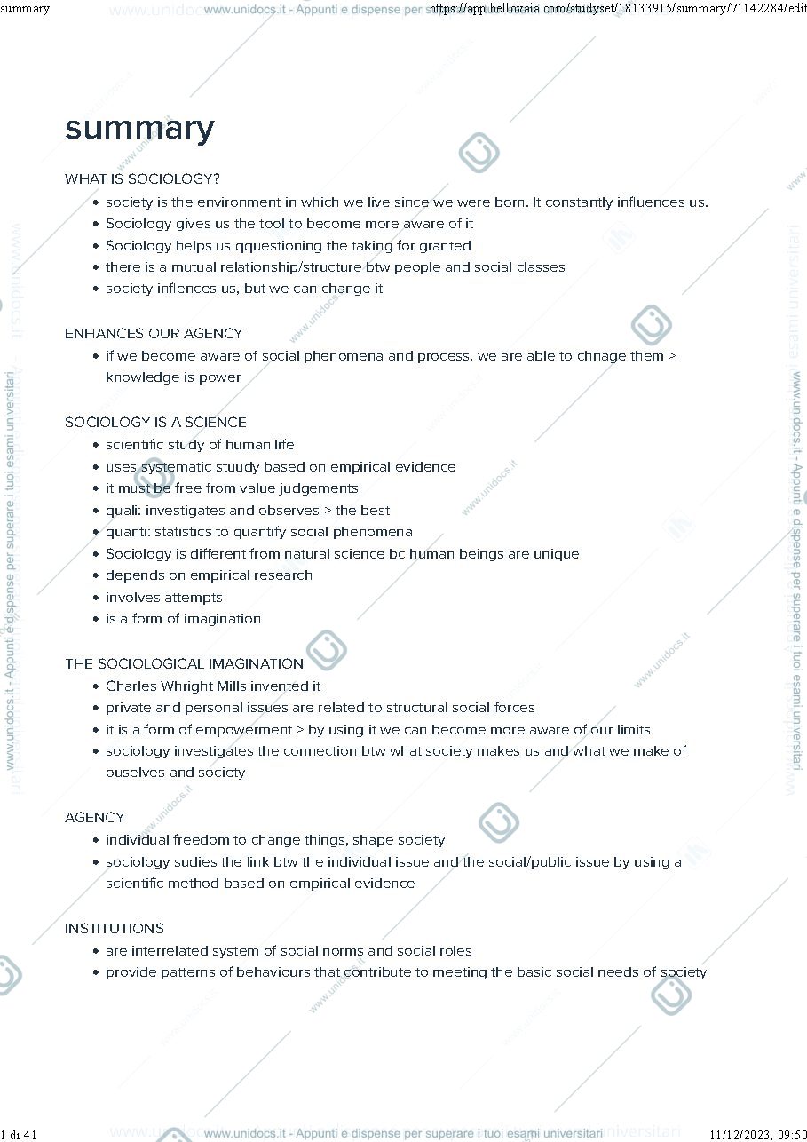 Anteprima pagina 1 — sociology summary
