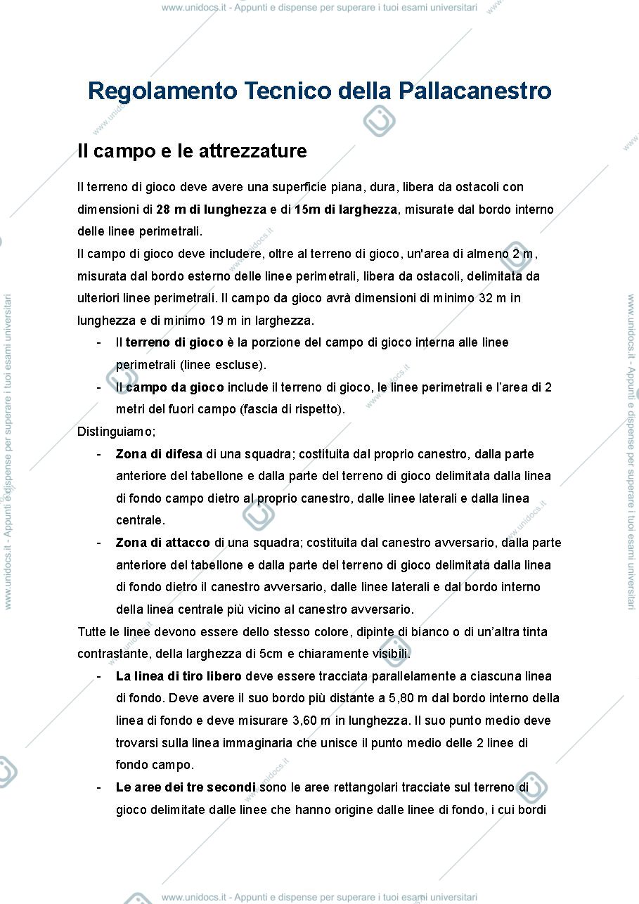 Anteprima pagina 1 — Basket-Riassunto schematico