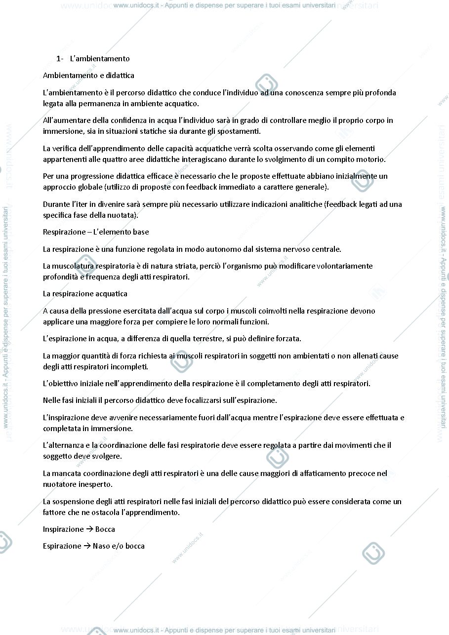 Anteprima pagina 1 — Appunti di Sport Natatori