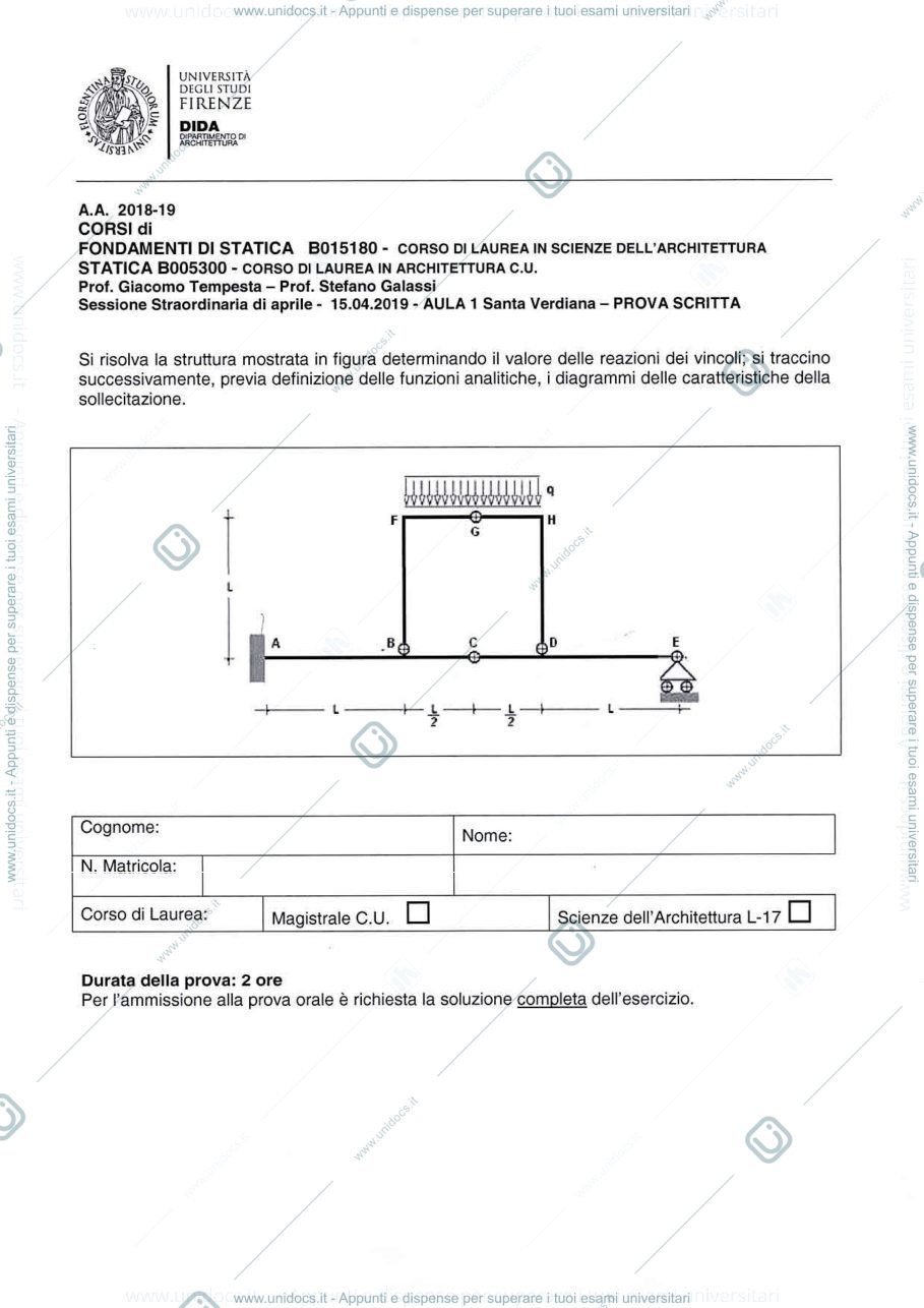 Anteprima pagina 1 — PROVE D'ESAME STATICA TEMPESTA/GALASSI