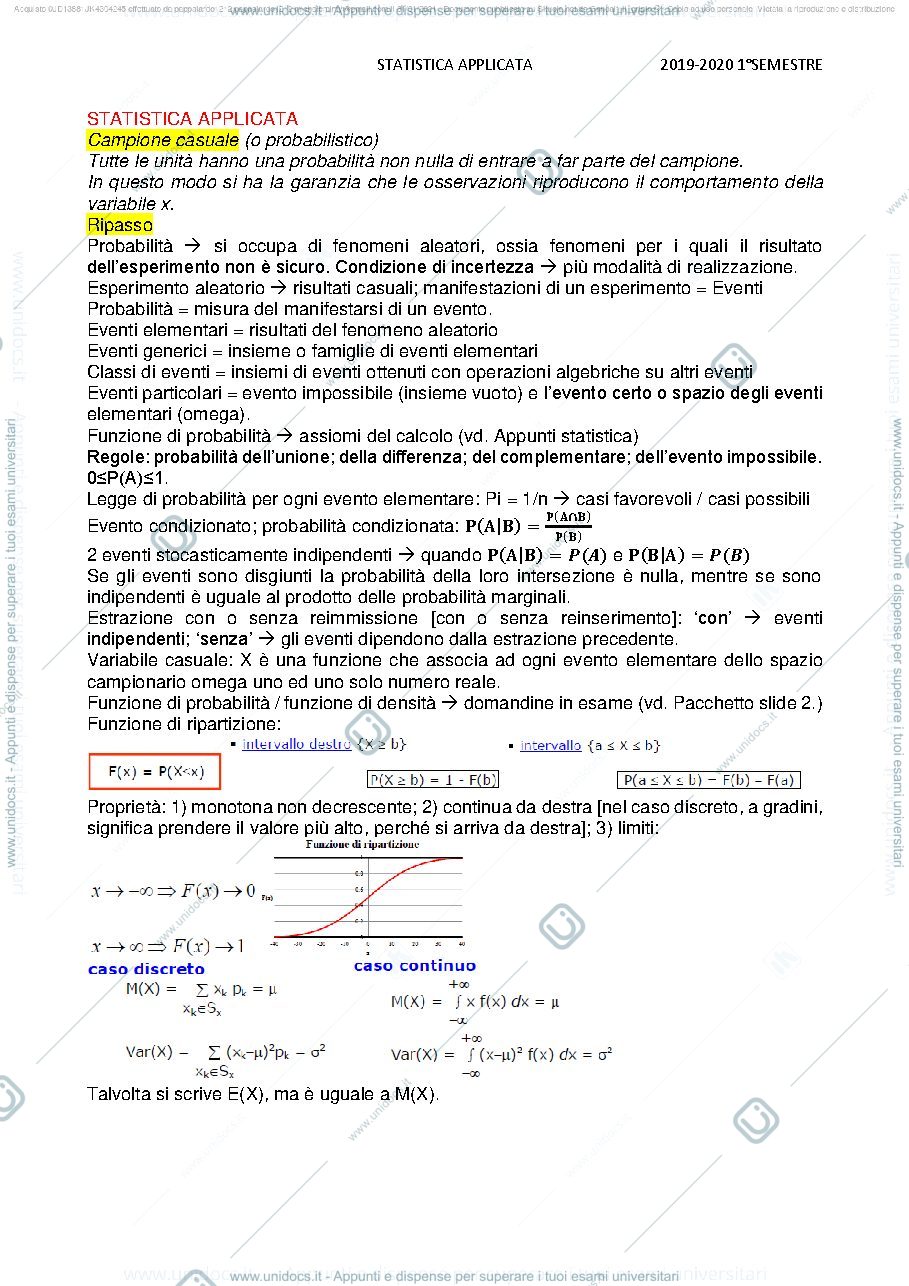 Anteprima pagina 1 — dispensa statistica applicata gandelf