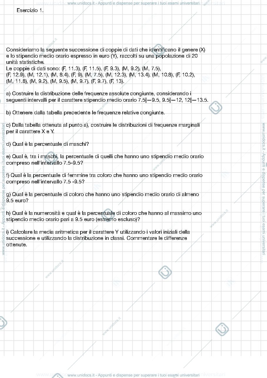Anteprima pagina 1 — diversi esercizi prima parte corso statistica
