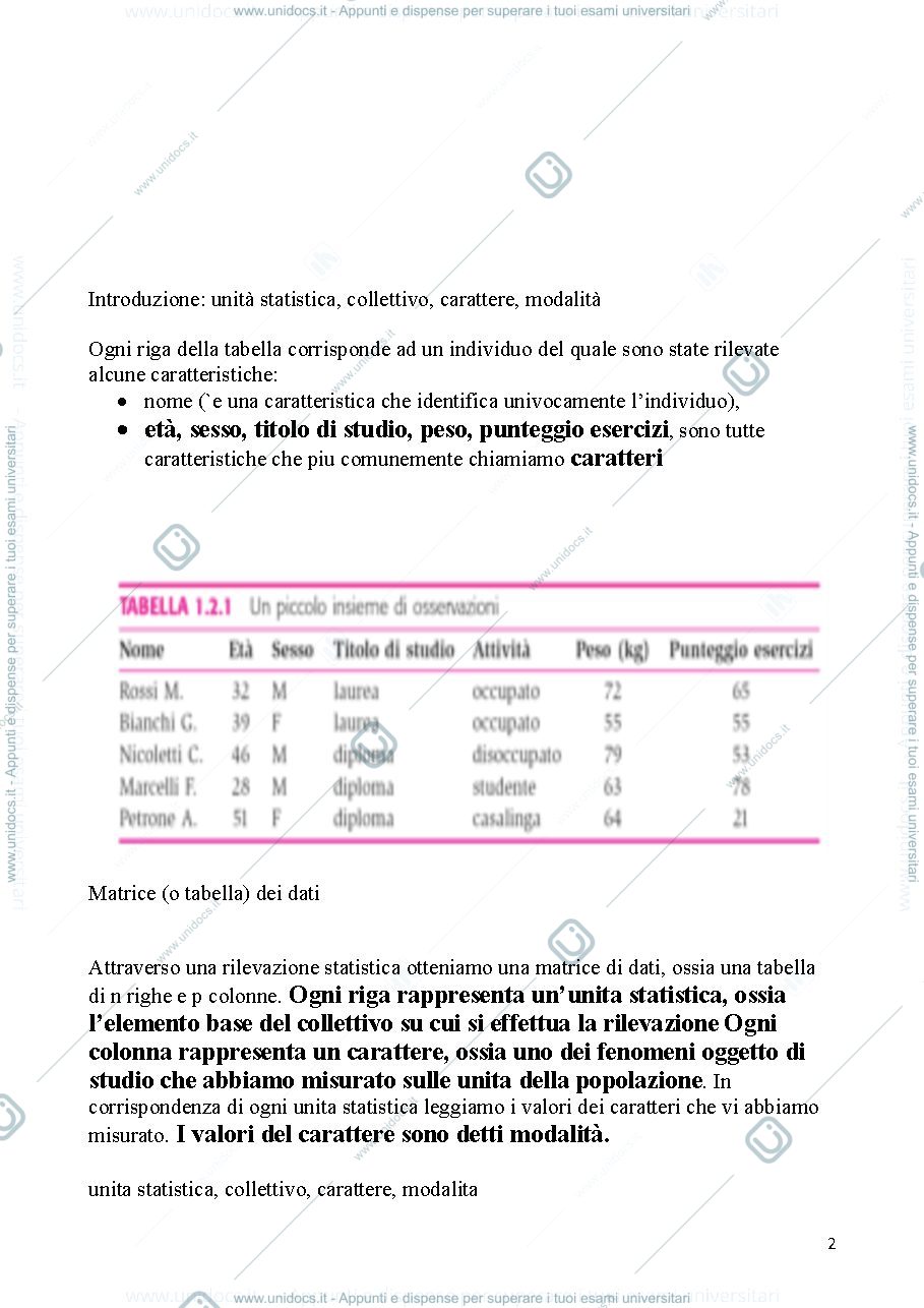 Anteprima pagina 2 — Statistica riassunto
