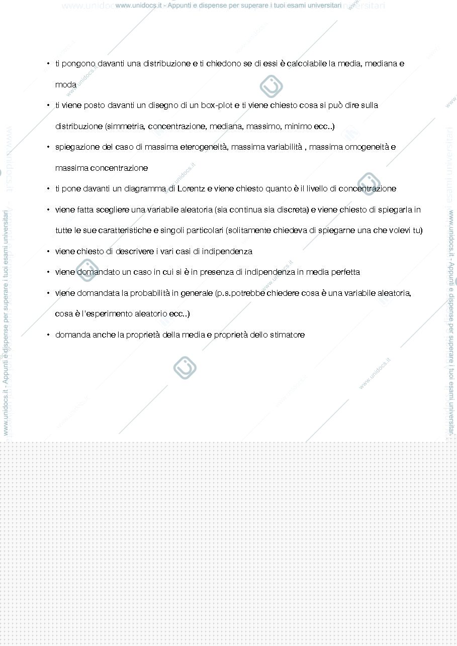 Anteprima pagina 1 — domande d'esame orale di statistica