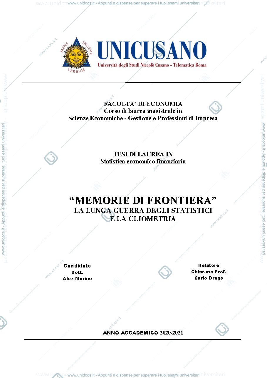 Anteprima pagina 1 — “MEMORIE DI FRONTIERA” LA LUNGA GUERRA DEGLI STATISTICI E LA CLIOMETRIA