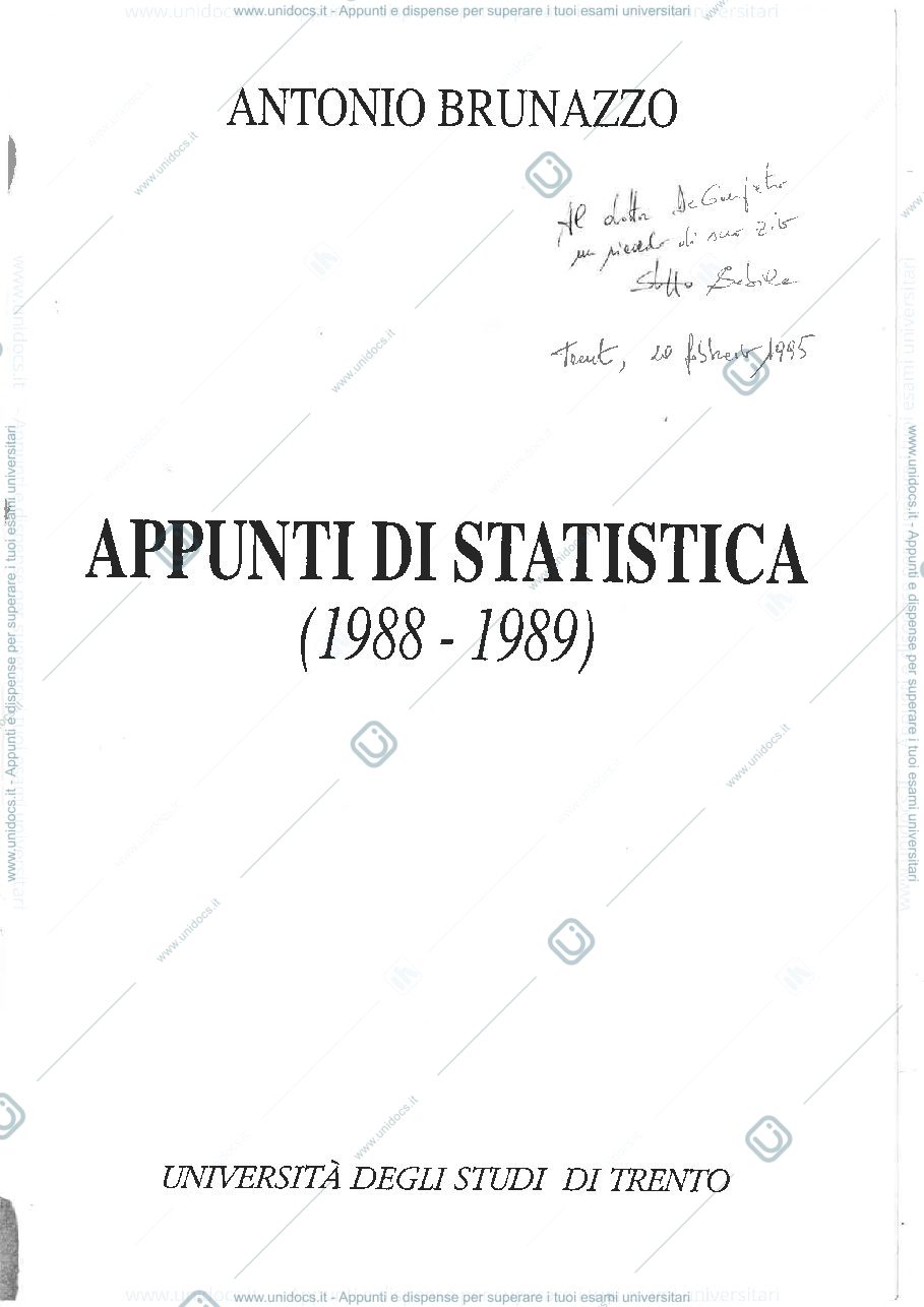 Anteprima pagina 1 — Appunti statistica