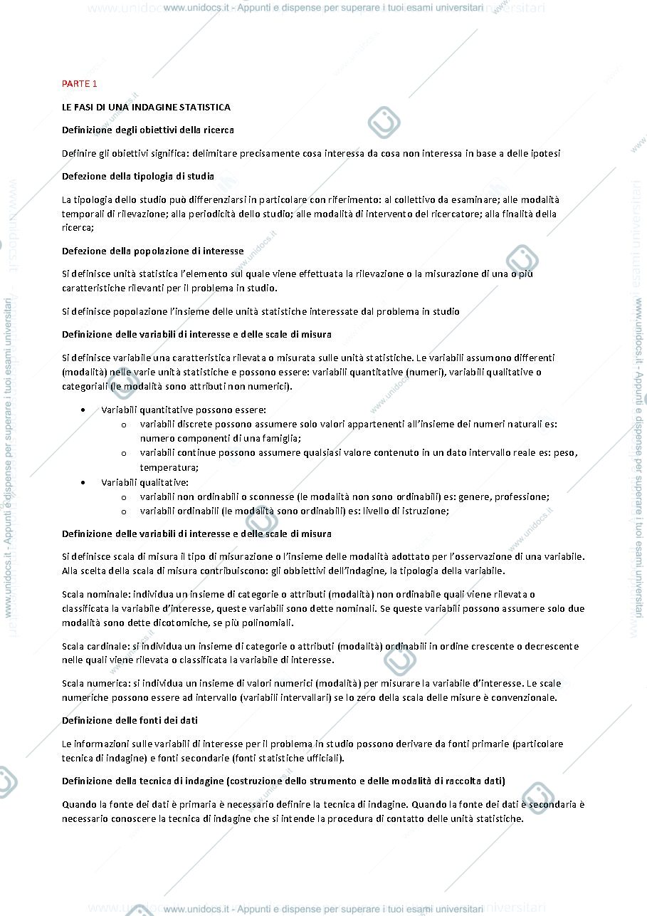 Anteprima pagina 1 — Appunti corso di statistica 
