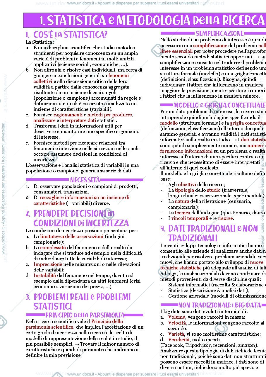 Anteprima pagina 1 — appunti di statistica e probabilità