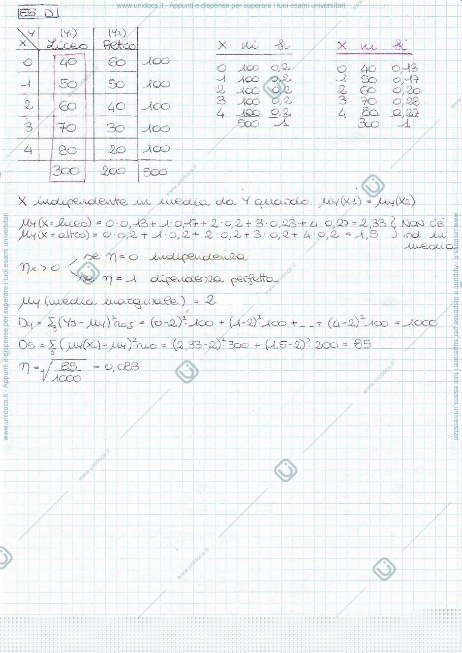 Anteprima pagina 1 — Appunti statistica bivariata