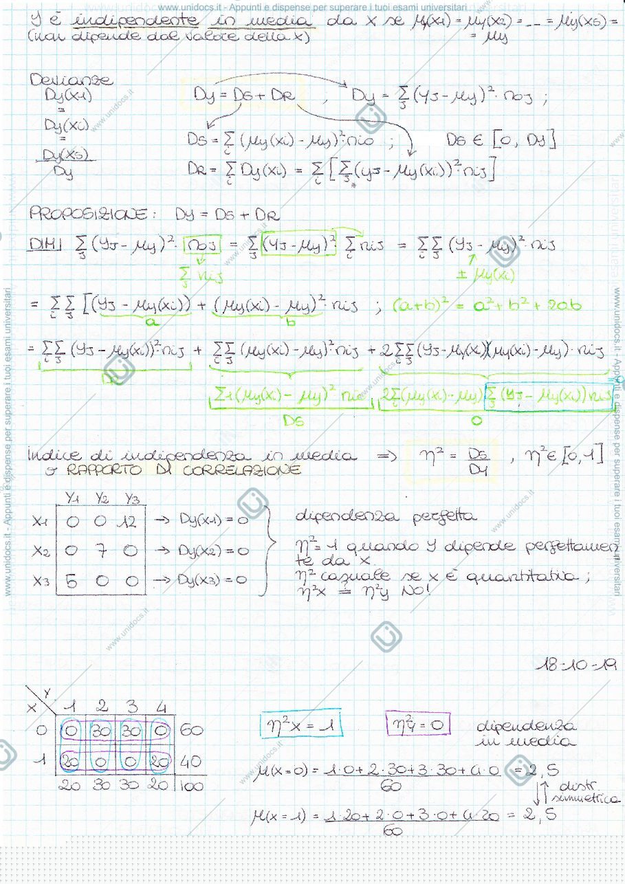 Anteprima pagina 1 — Appunti statistica bivariata