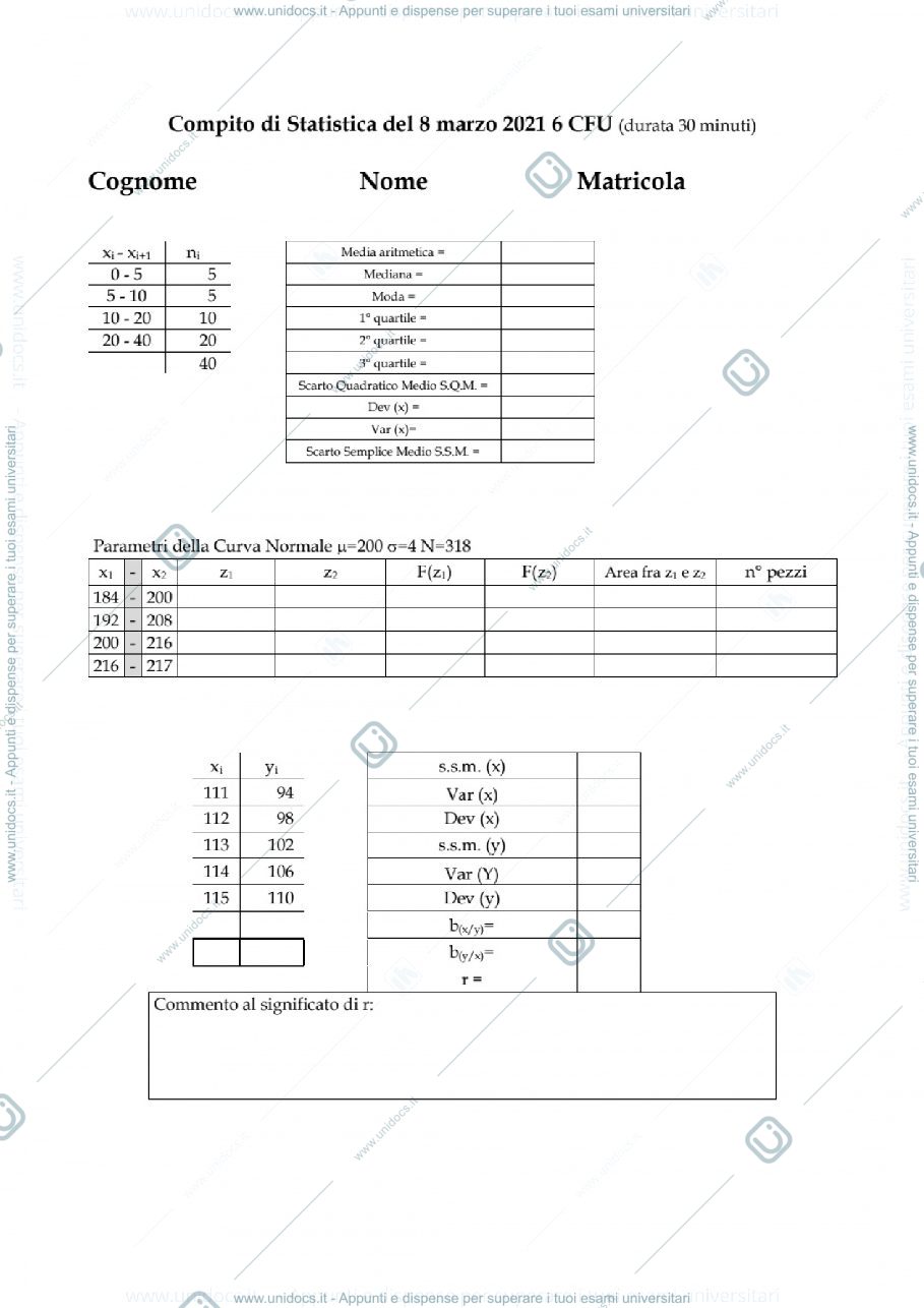 Anteprima pagina 1 — Esame statistica 6 CFU