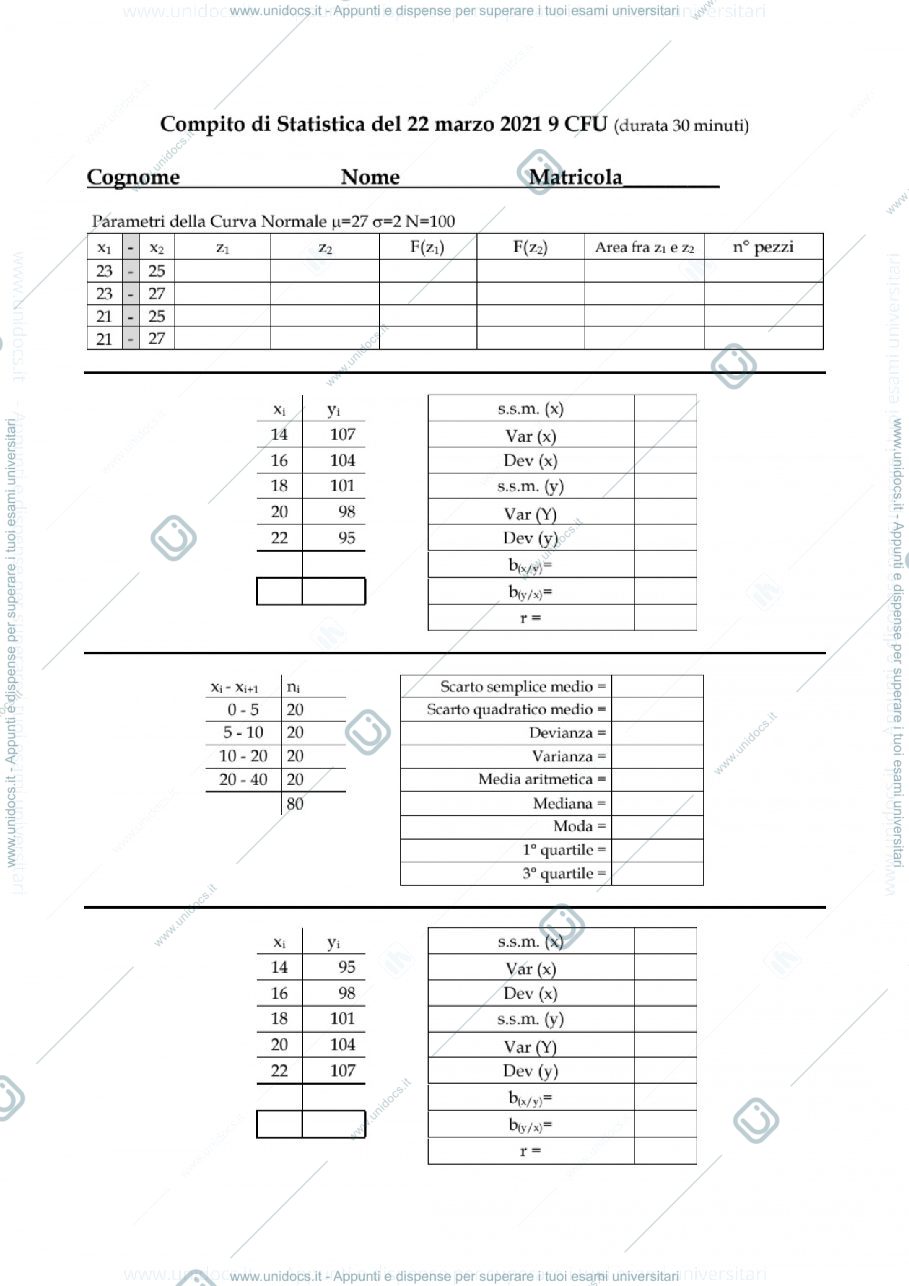 Anteprima pagina 1 — Compito statistica esame - 9 CFU