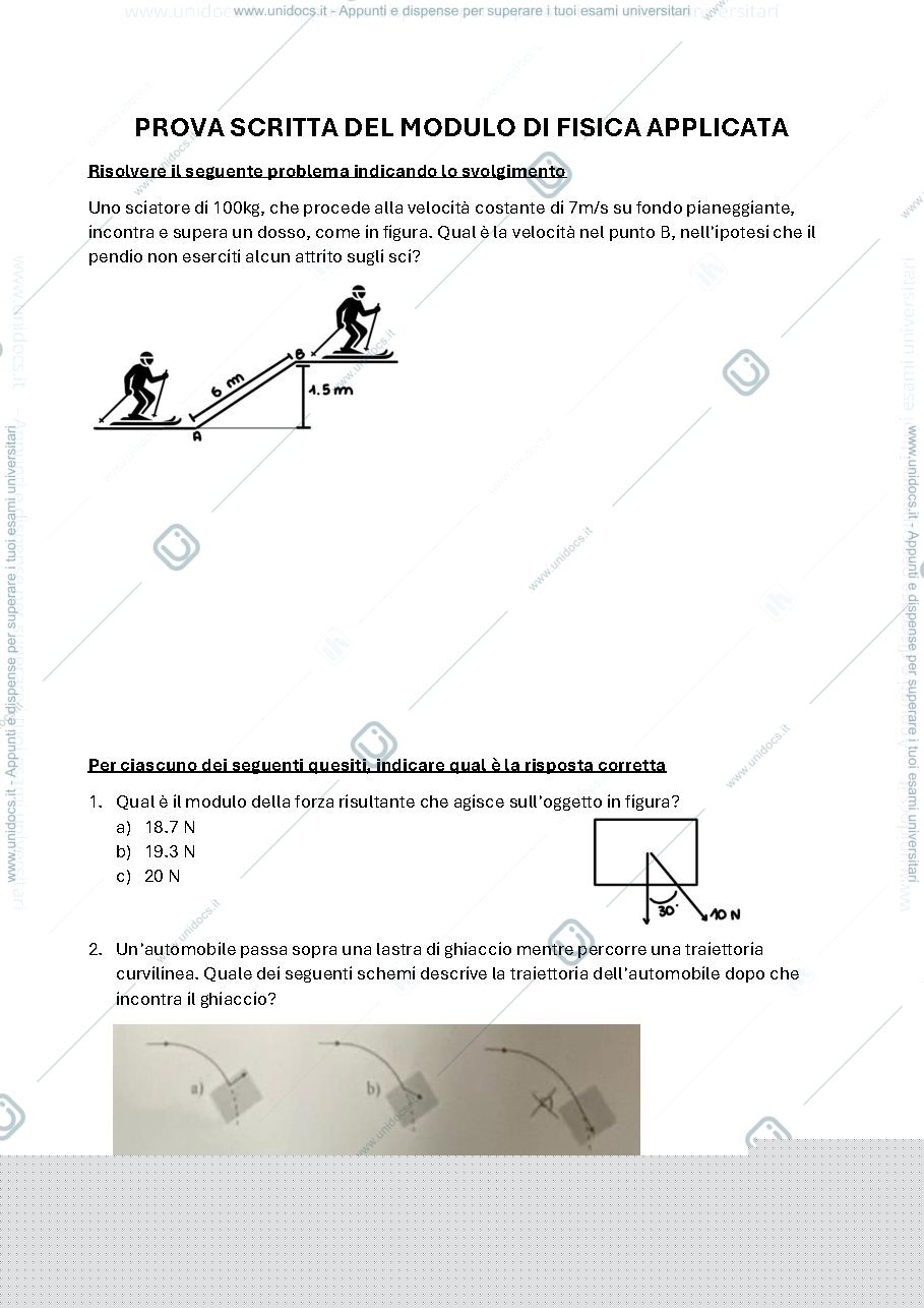 Anteprima pagina 1 — esempio esame del  modulo di fisica 